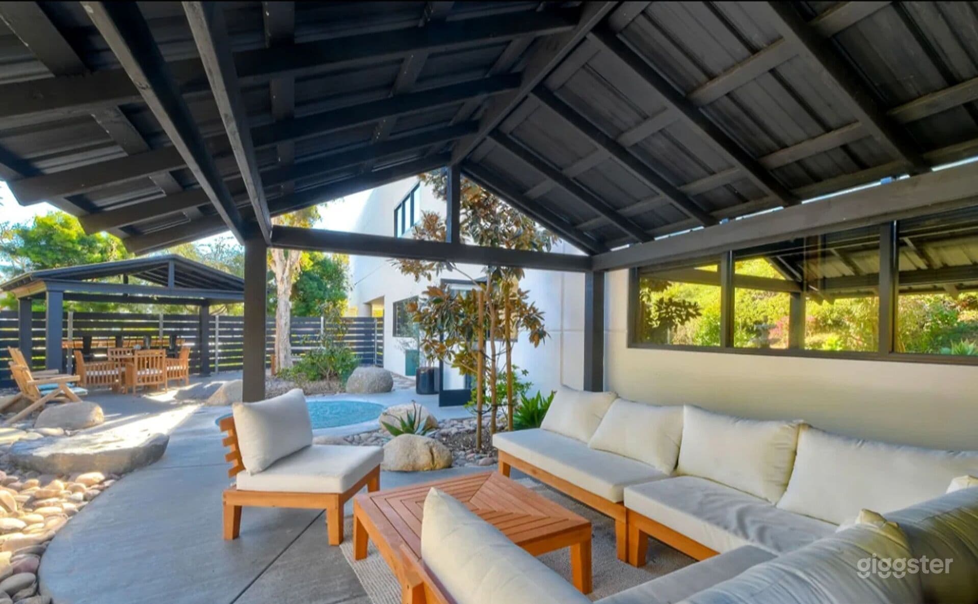 Tranquil Outdoor Garden Patio with Lounge & Pergola
